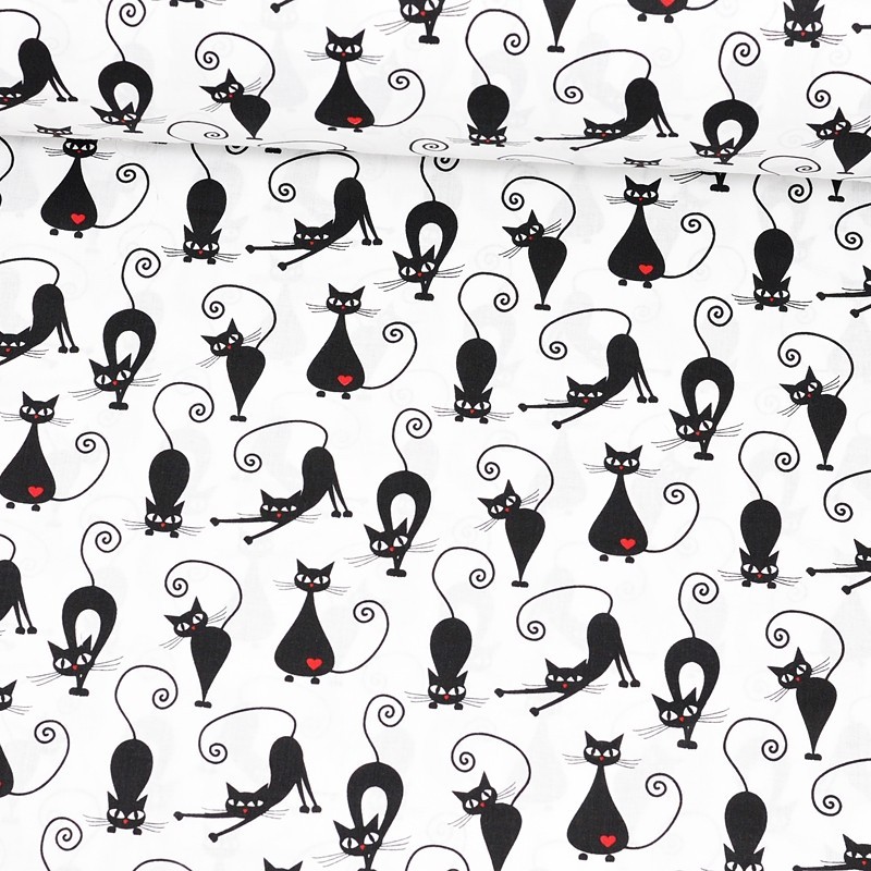 Tissu Coton Chat Noir Et Cœur 3 35 Popeline Black Cat And Heart Fabrics