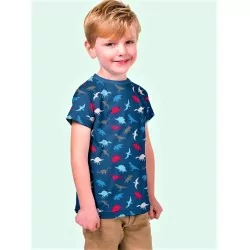 Jersey Stoff Baumwolle Dinosaurier Dunkelblauer Hintergrund  | Wolf Stoffe