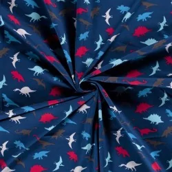 Jersey Stoff Baumwolle Dinosaurier Dunkelblauer Hintergrund  | Wolf Stoffe