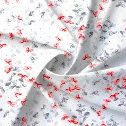 Baumwollstoff Rote und Graue Blumen | Wolf Stoffe