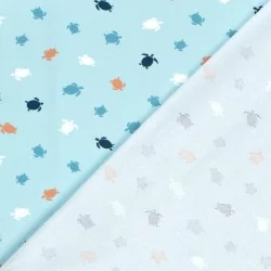 Fabric Jersey Cotton Marine Turtles  turquoise blue background| Wolf Fabrics