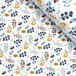 Fabric Blue Yellow and Brown Wild Flowers