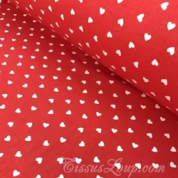Tissu Coton Cœurs Blanc Fond Rouge | Tissus Loup