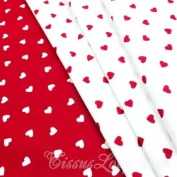 Fabric Red Hearts White Background