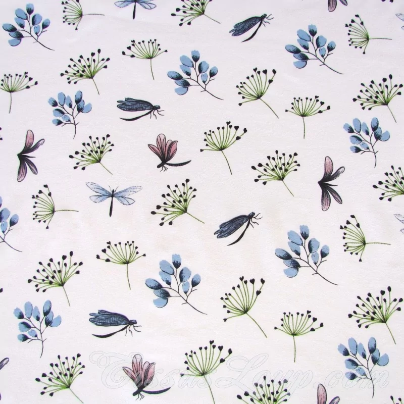 Tissu Coton Libellules et Fleurs | Tissus Loup