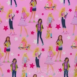 Fabric Barbie Power Girl Pink Background