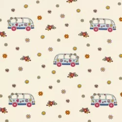 Jersey Fabric VW Bus Peace and Love and Flowers