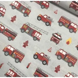 Tissu Camion de Pompiers Fond Gris Nikita Loup