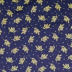 Tela de Ramas de Navidad Doradas Fondo Azul Marino