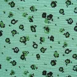 Tissu Double Gaze de Coton Fleurs Vertes | Tissus Loup