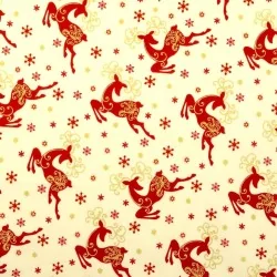 Stoff Weihnachtsrentier mit goldenen Hörnern Ecru-Hintergrund