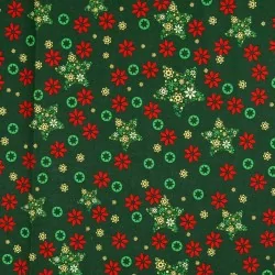 Christmas Fabric Fantasy of Golden Stars Green Background