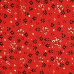 Christmas Fabric Fantasy of Golden Stars Red Background