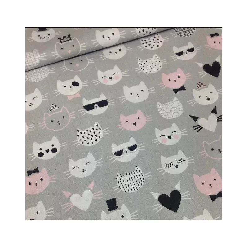 Baumwollgewebeköpfe von Katzen grauen Hintergrund Nikita Loup