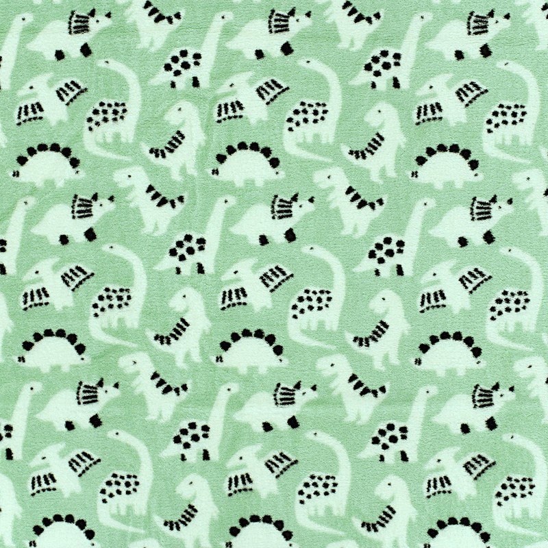 Tela Fleece Sherpa Dinosaurios Fondo verde menta | Telas Lobo