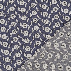 Tela de Jean bordada con pequeñas flores y ramas finas | Telas Lobo