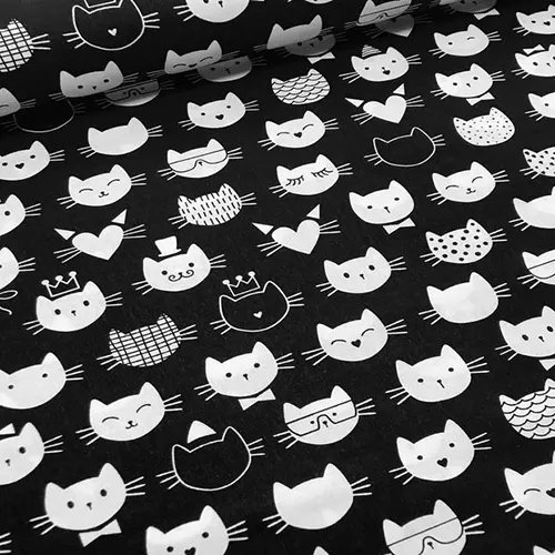 tissus tete de chats sur fond noir