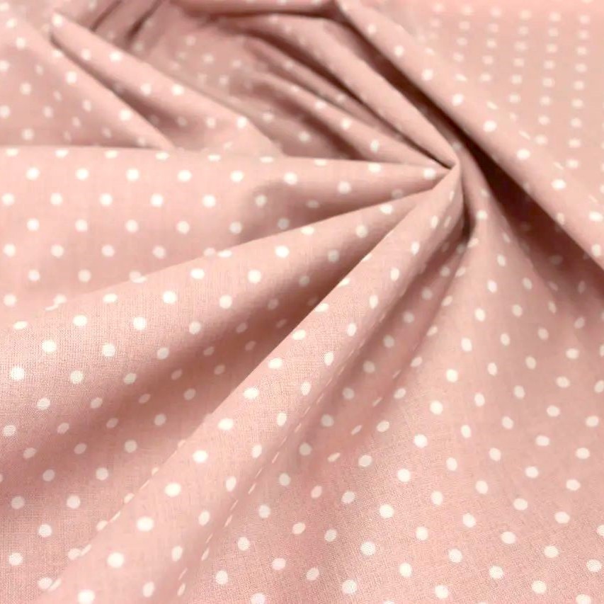 Fabric White Dots 4mm Powder Pink Background — 3